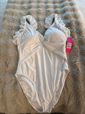 One piece white Lilly Pulitzer ruffled swimsuit